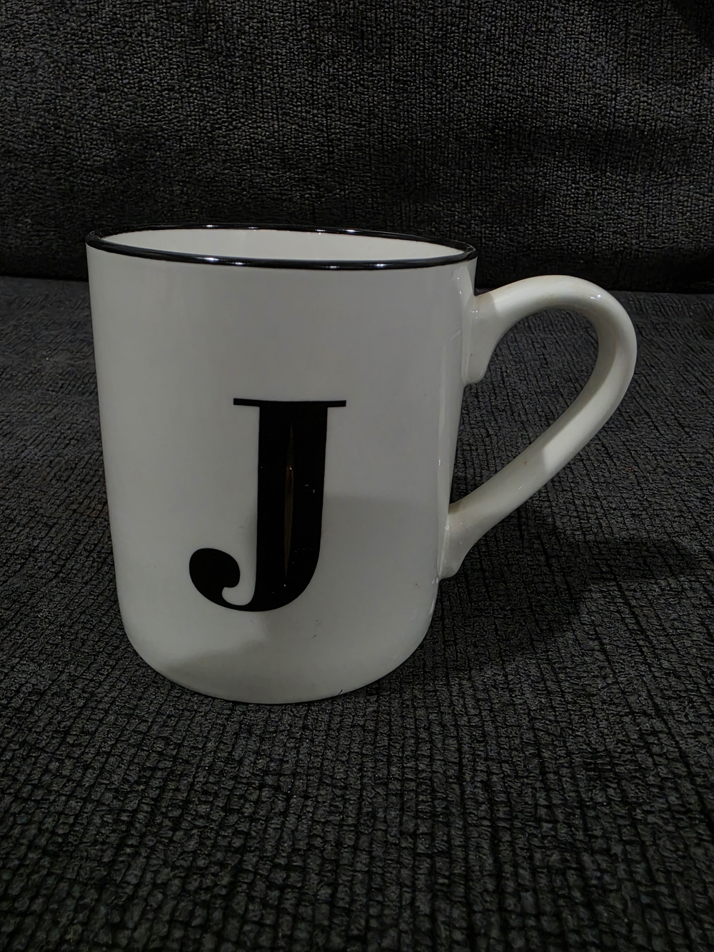 Threshold White Ceramic Mug with Black Letter J and Black Trim